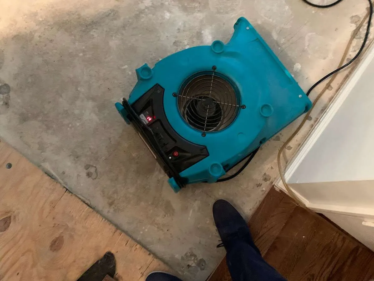 Air mover drying subfloor during Leak Detection & Repair in Beaumont